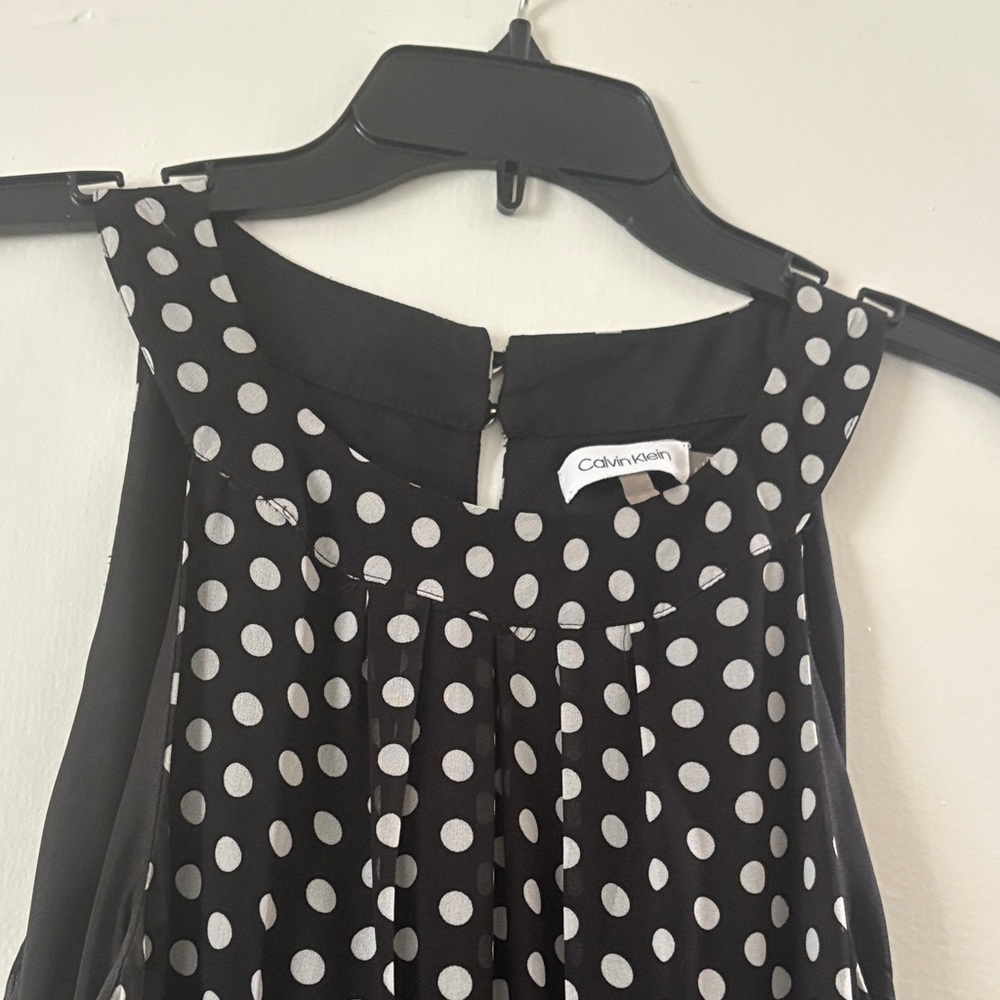 Calvin Klein Black Long Dress with White Polka Dots